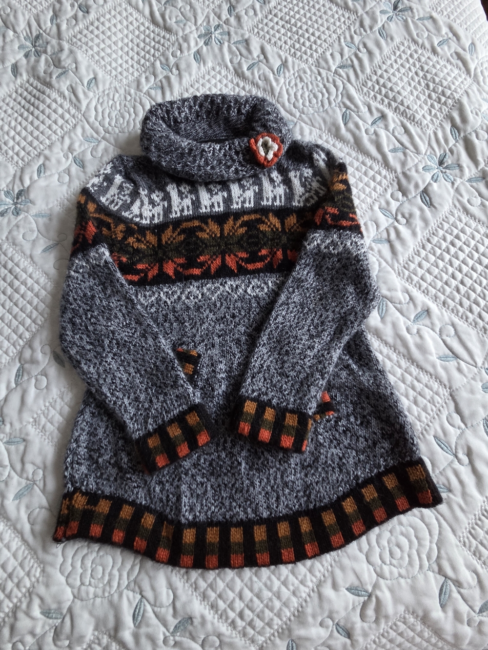 Fashion Forms Gray Knit Cowl Tunic with Orange and Brown Fair Isle Accents